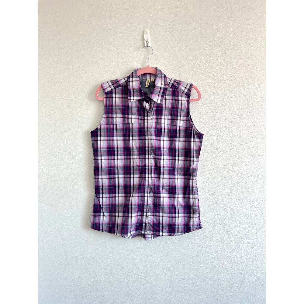 Dakini Purple&White Plaid Snap Front Sleeveless Shirt S Western Outdoor Country